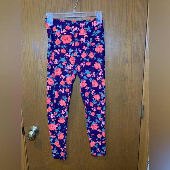 LuLaRoe Pants - NWOT- LuLaRoe Leggings One Size – Purple with Coral & Blue Floral Print